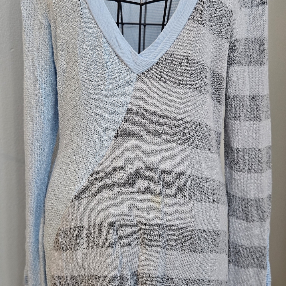 Scrapbook Light Blue and Gray V-Neck Sweater